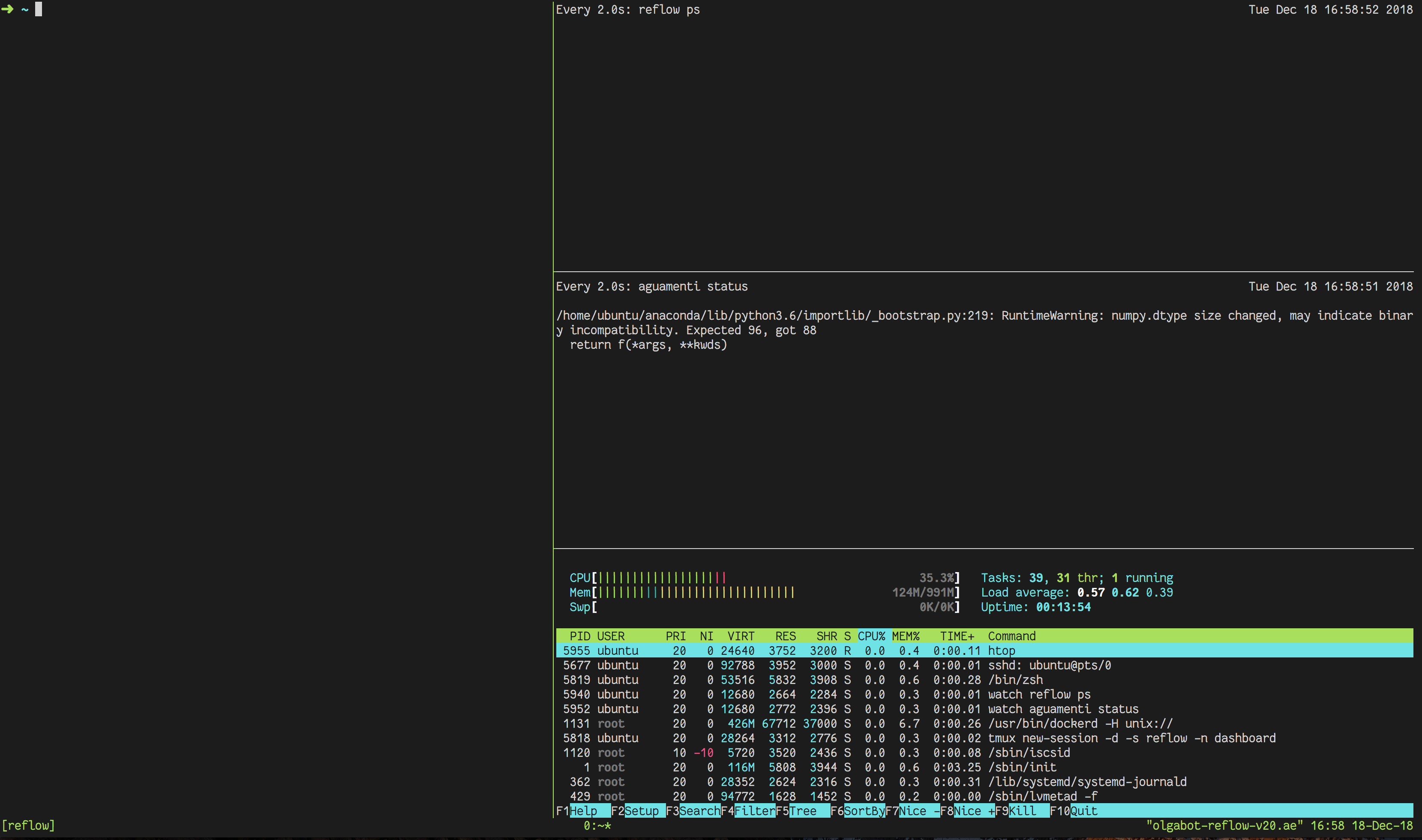 Tmux session with 